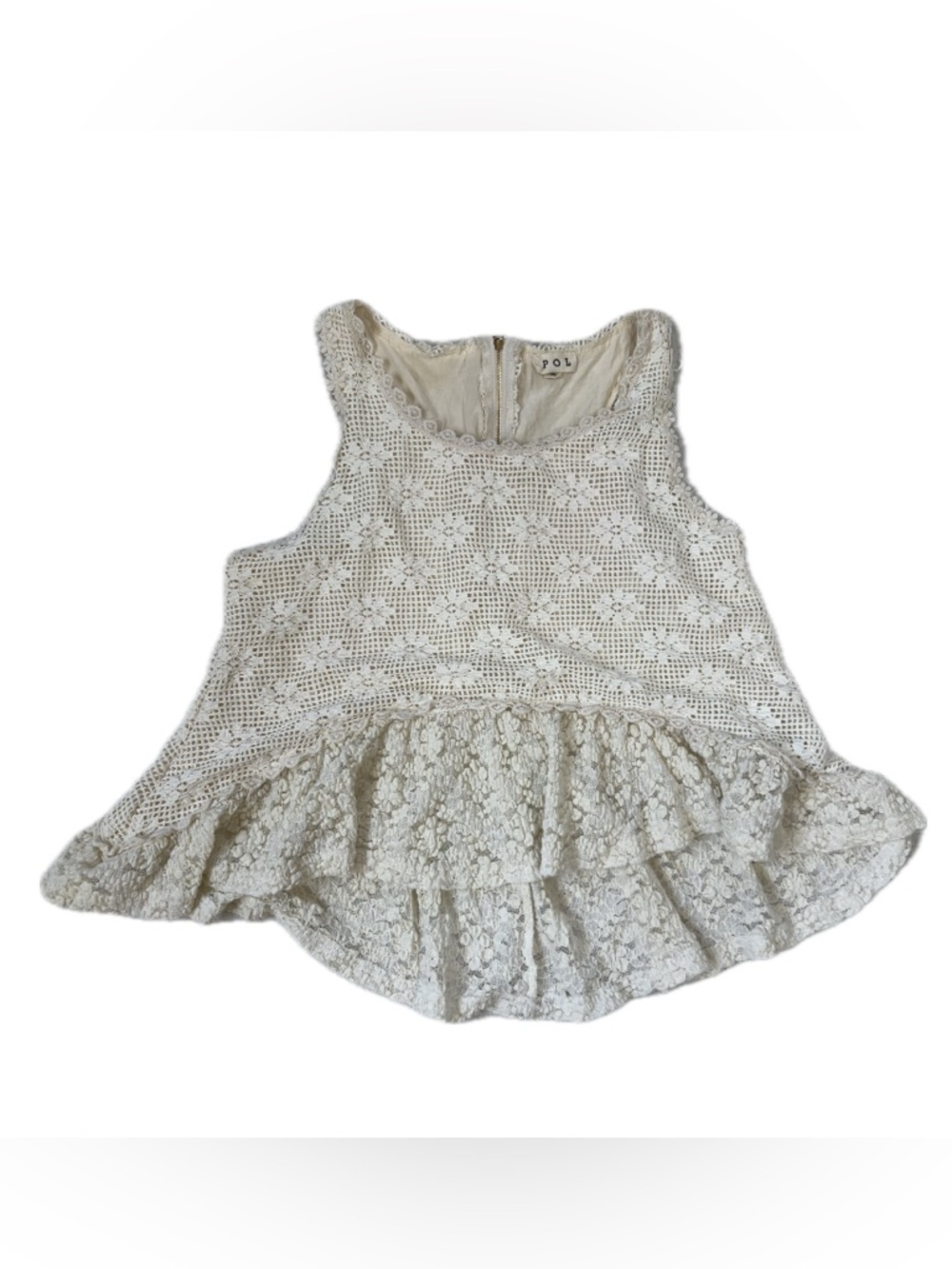 POL Cream Lace Peplum Tank Top